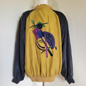 Saxony Collection | Vintage Silk Black & Mustard Yellow Art Deco Bomber Jacket